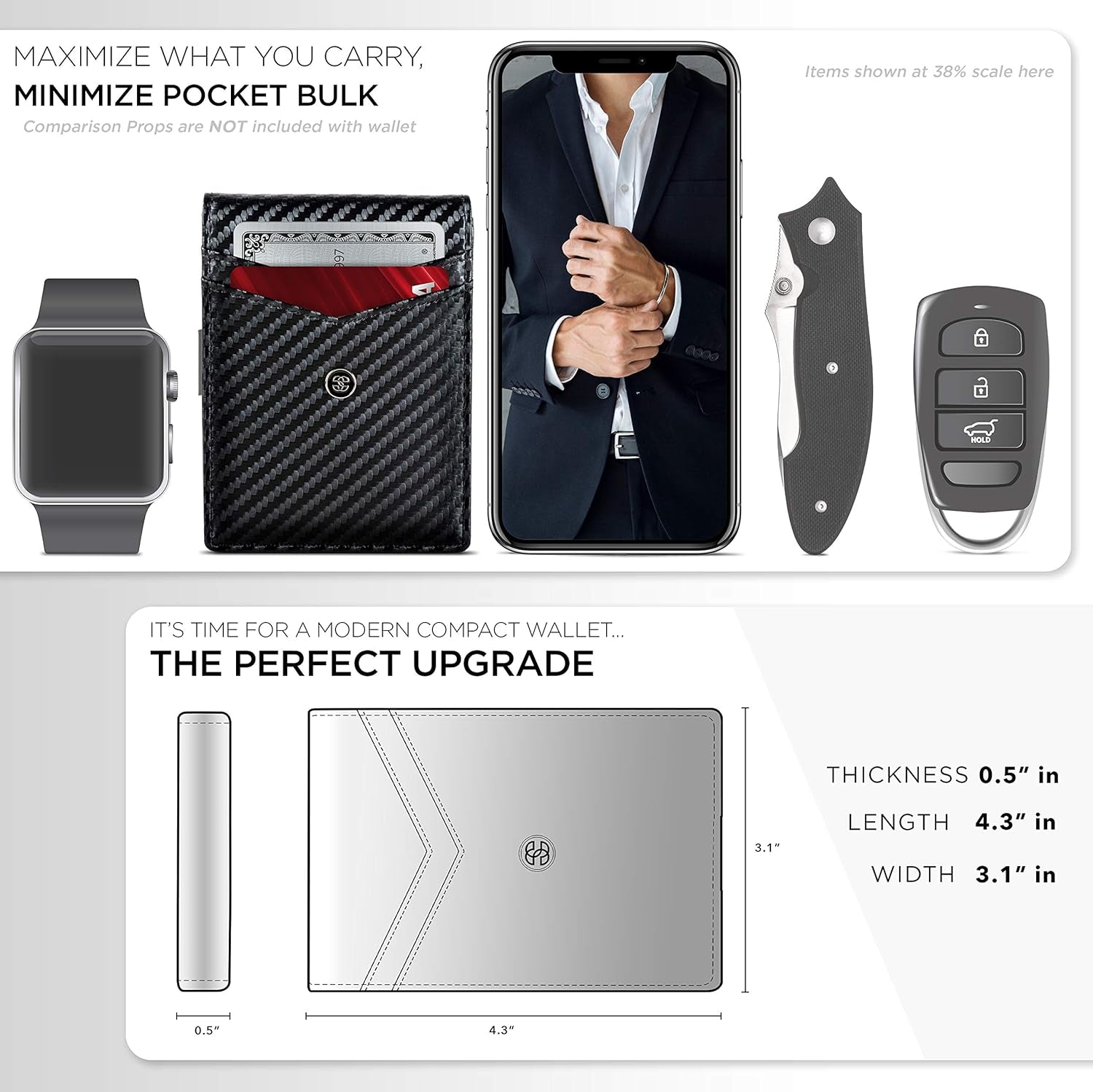 Slim Wallets for Men. Minimalist Bifold Wallet with Money Clip & ID Window. RFID Blocking Credit Card Holder Front Pocket Wallet, Gifts for Men - Husband Father on Birthday Anniversary.