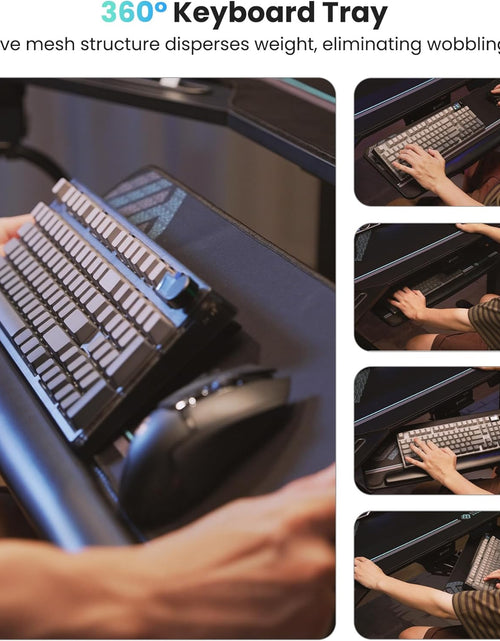 Load image into Gallery viewer, Gaming Desk, Standing Desk Keyboard Tray, 72" Wing Shaped Music Studio Desk Electric Adjustable Height Desk Sit Stand Desk with LED Shelves, Gaming Recording Live Stream, Slot Design
