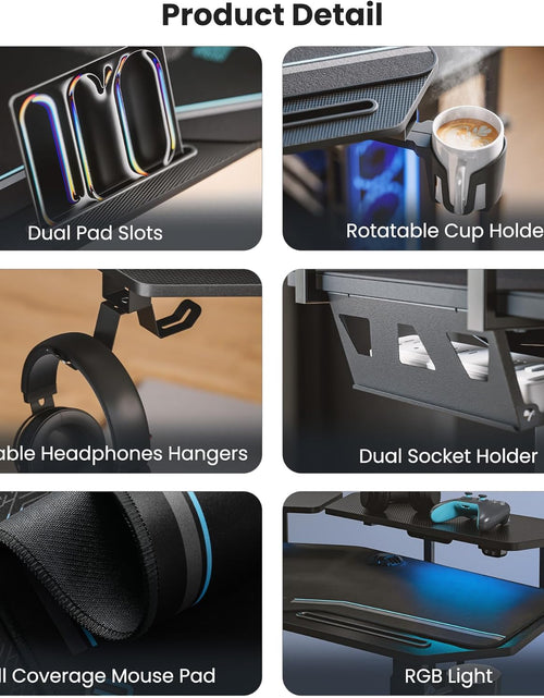 Load image into Gallery viewer, Gaming Desk, Standing Desk Keyboard Tray, 72" Wing Shaped Music Studio Desk Electric Adjustable Height Desk Sit Stand Desk with LED Shelves, Gaming Recording Live Stream, Slot Design
