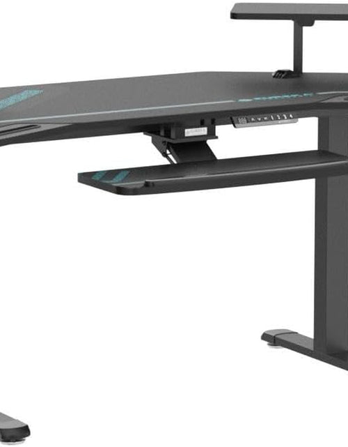 Load image into Gallery viewer, Gaming Desk, Standing Desk Keyboard Tray, 72" Wing Shaped Music Studio Desk Electric Adjustable Height Desk Sit Stand Desk with LED Shelves, Gaming Recording Live Stream, Slot Design
