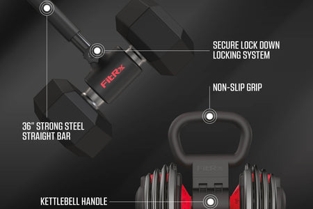 X-Bell System Dumbbells to Barbell Converter, Dumbbell to Curl Bar, Macebell and Kettlebell Handle