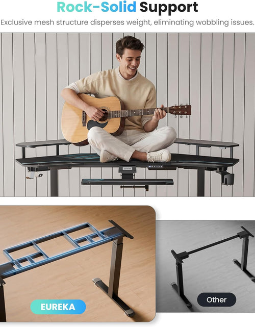 Load image into Gallery viewer, Gaming Desk, Standing Desk Keyboard Tray, 72" Wing Shaped Music Studio Desk Electric Adjustable Height Desk Sit Stand Desk with LED Shelves, Gaming Recording Live Stream, Slot Design
