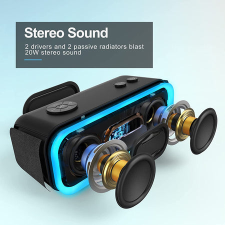 Bluetooth Speaker, Soundbox Pro Wireless Speaker with 20W Stereo Sound, Active Extra Bass, Bluetooth5.0, IPX6 Waterproof, Wireless Stereo Pairing, Multi-Colors Lights, 20Hrs Playtime -Blue