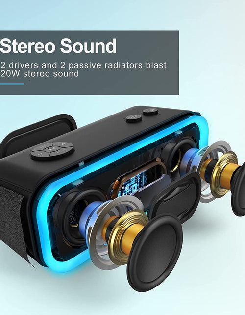 Load image into Gallery viewer, Bluetooth Speaker, Soundbox Pro Wireless Speaker with 20W Stereo Sound, Active Extra Bass, Bluetooth5.0, IPX6 Waterproof, Wireless Stereo Pairing, Multi-Colors Lights, 20Hrs Playtime -Blue

