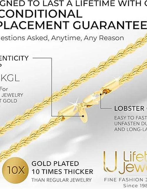 Load image into Gallery viewer, LIFETIME JEWELRY 5Mm Rope Chain Necklace 24K Real Gold Plated- Women and Men (36 Inches)

