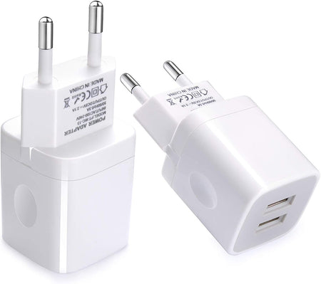 European Wall Charger,  2-Pack USB 2.1AMP Universal Europe Charger Block Dual Port Plug Compatible for Iphone 15 14 13 12 11 Pro Max XS XR X SE 8 7 6 Plus, Samsung S23 S22 A14, Note 20,Lg,Moto