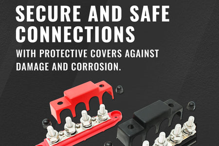 4 Post Power Distribution Block Bus Bar Pair with Cover - Made in the USA - 250 Amp Rating – Marine Bus Bar, Automotive, and Solar Wiring – Battery Terminal Distribution Block - (Set of 2) (3/8”)