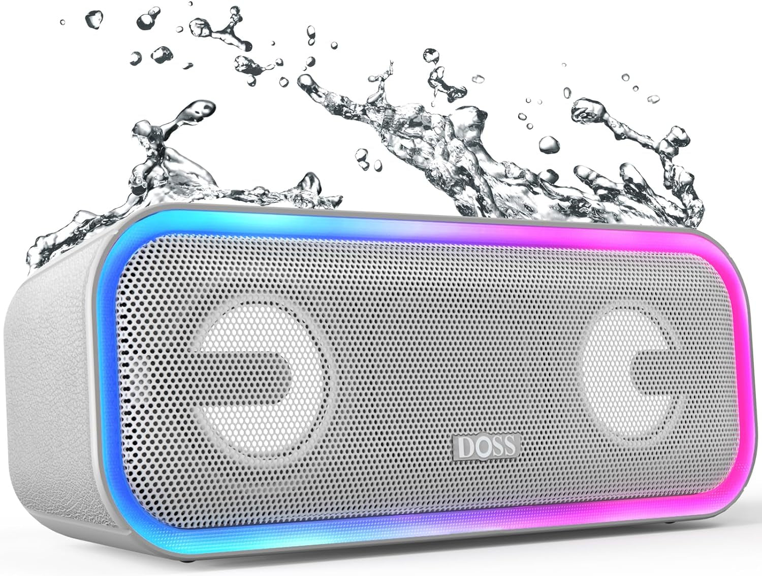 Soundbox Pro+ Bluetooth Speaker, Immersive 24W Stereo Sound with Booming Bass, IPX6 Waterproof, 15H Playtime, Mixed Colors Lights, Wireless for Backyard, Hiking, Garage, Party-Grey