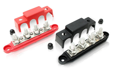 4 Post Power Distribution Block Bus Bar Pair with Cover - Made in the USA - 250 Amp Rating – Marine Bus Bar, Automotive, and Solar Wiring – Battery Terminal Distribution Block - (Set of 2) (3/8”)