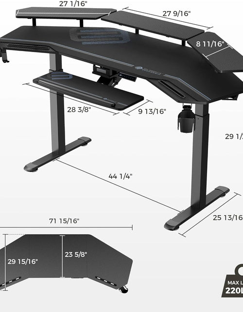 Load image into Gallery viewer, Gaming Desk, Standing Desk Keyboard Tray, 72" Wing Shaped Music Studio Desk Electric Adjustable Height Desk Sit Stand Desk with LED Shelves, Gaming Recording Live Stream, Slot Design
