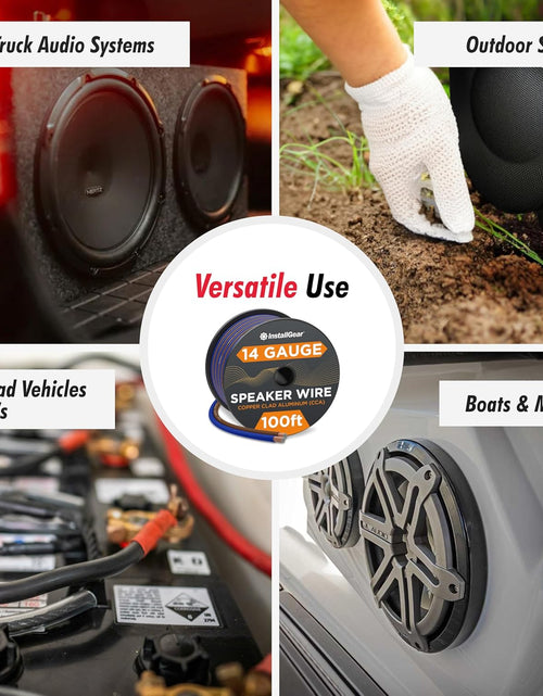 Load image into Gallery viewer, 14 Gauge Speaker Wire 100 Ft Cable, 14 AWG Speaker Wire Cable, True Spec Soft Touch Cables | Great Use for Car Audio, Stereos, Home Theater Speakers, Surround Sound
